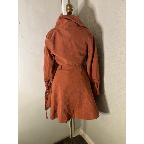 Brown Double Breasted Capelet Trench Coat S NEW Classic Retro Glam Preppy Retro - Picture 4 of 11